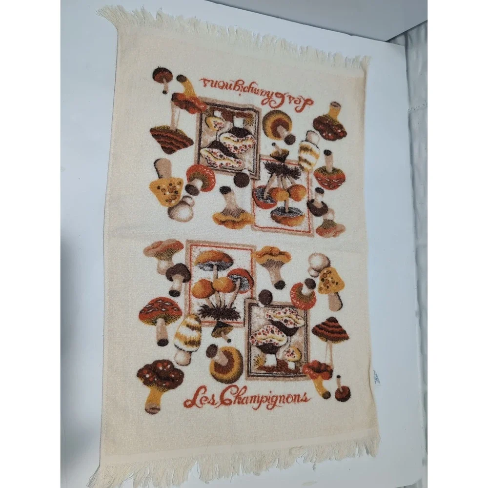 Vintage Retro Mushroom Gold Orange Cottage Core Granny Kitchen Towel Champignons